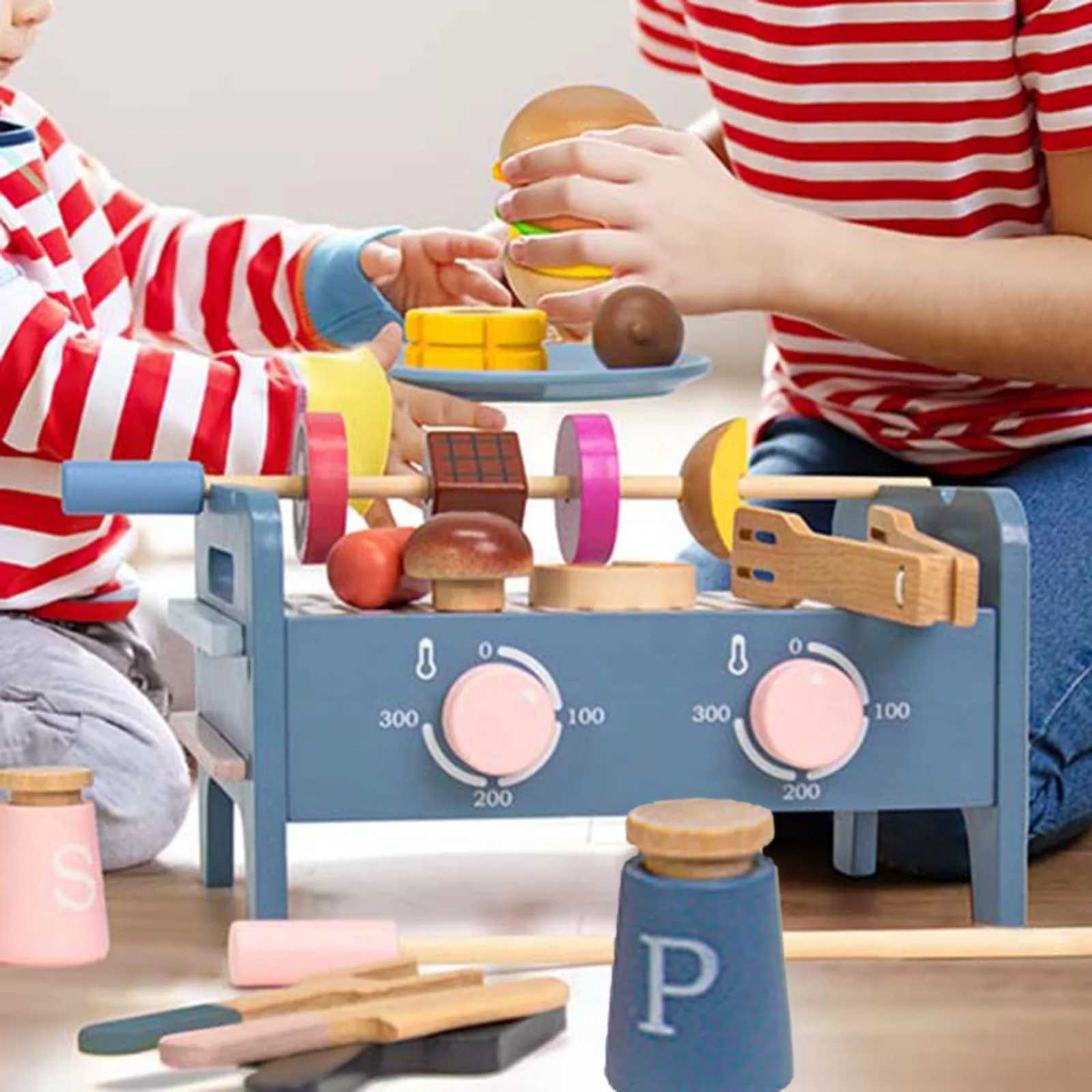 Kids Role Play Kitchen Set with Cutting Toy Accessories for BBQ Fun Play Food Set Pretend Play BBQ Grill Cooking Fun C250922