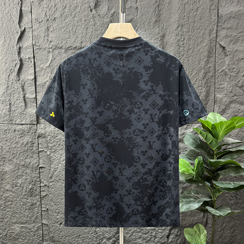 Men's T-shirt High-end Luxurious Design Breathable Black And White Retro Floral Print Summer Short-Sleeved Business Casual Top