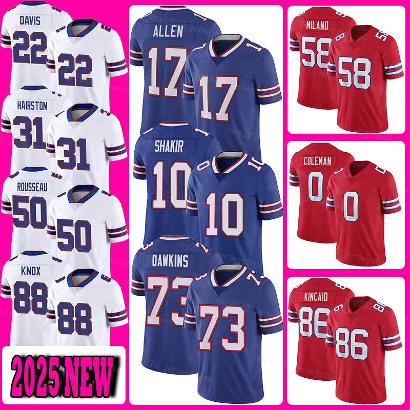 17 Josh Allen Football Jerseys 10 Khalil Shakir 73 Dion Dawkins Christian Benford Ray Davis Matt Milano Keon Coleman Maxwell Hairston Dalton Kincaid Greg Rousseau