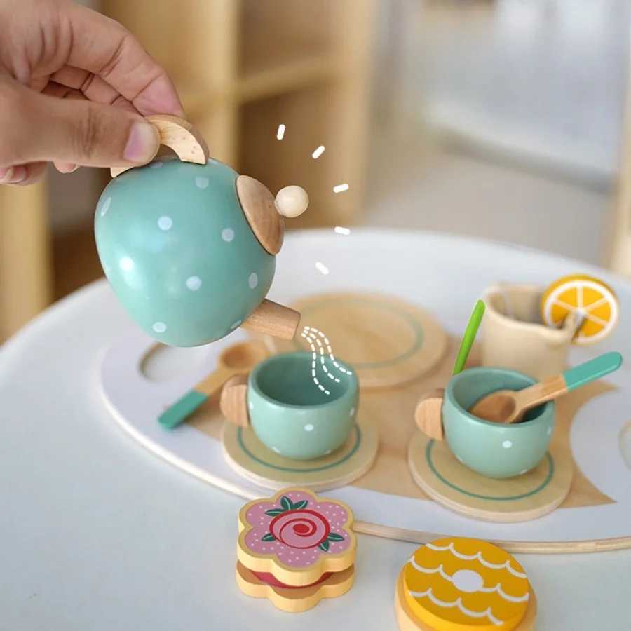 Wooden Tea Set For Little Girls Wooden Toys Toddler Tea Set Play Kitchen Accessories For Kids Pretend Play Food Tea Party Toys C250922