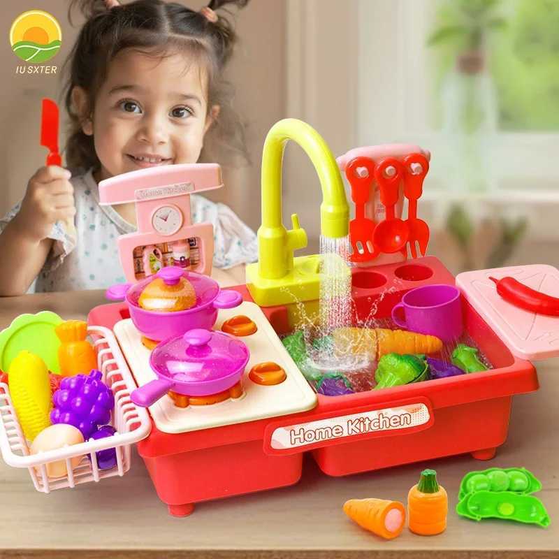 Sink Toy for Children Electric Dishwasher Food Water with Vegetable Fruit Cut Cooking Pretend Play Kitchen Toys 3 Year Gifts C250922