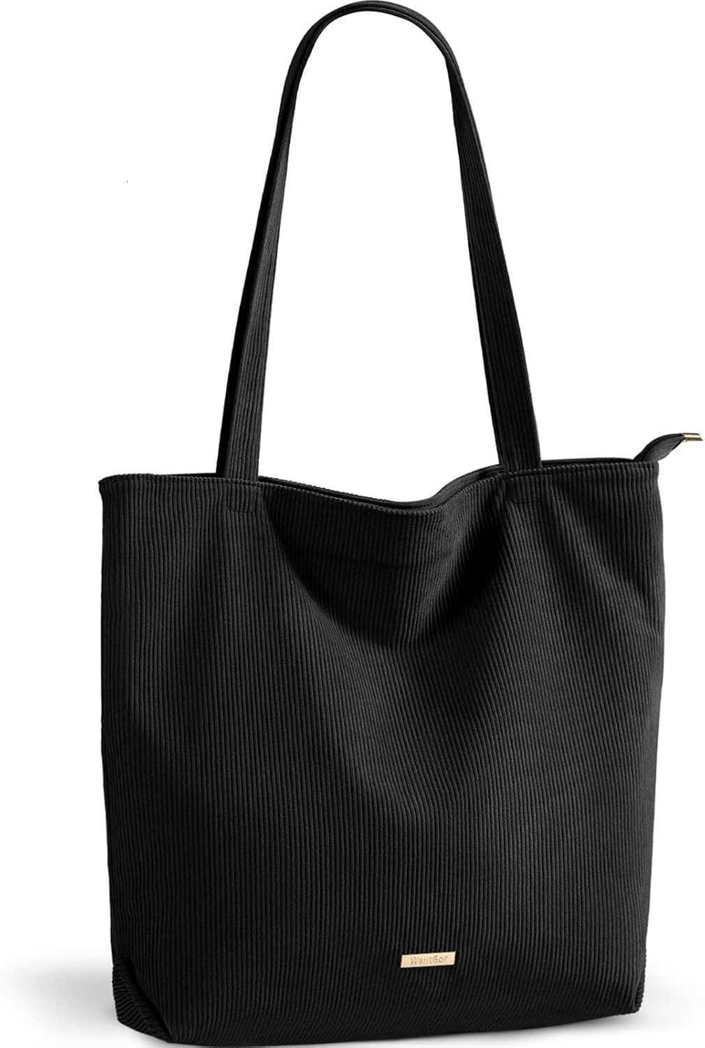WantGor Women Corduroy Tote Bag Large Shoulder Casual Zipper Handbags Work Travel Shopping Bag with Pockets Z250922