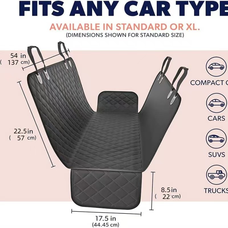 Dog Car Seat Cover for Back Seat, Waterproof Pet Hammock Protector, Durable & Non-Slip Seat Shield for SUVs & Trucks, Standard Size 137cm x 147cm, Bla