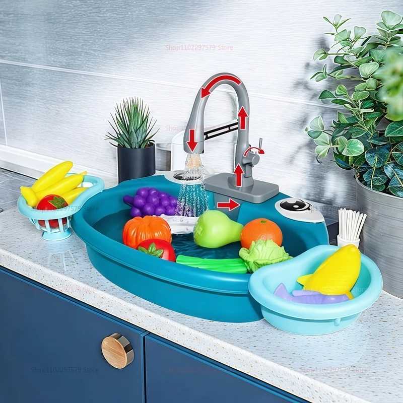 New Kids Play House Kitchen Set Simulated Dishwasher Sink Hand Basin Kids Toys Electric Water Circulating Playset for Boys Girls C250922