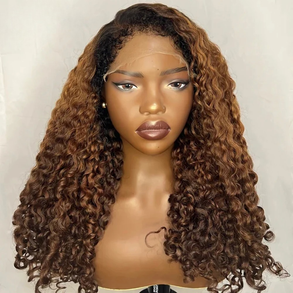 Highlight Ombre Blonde Kinky Curly Human Hair Wigs 4c Edges 13x6 HD Lace Frontal Wig Brazilian Hair Glueless Wear And Go Pre Plucked For Women