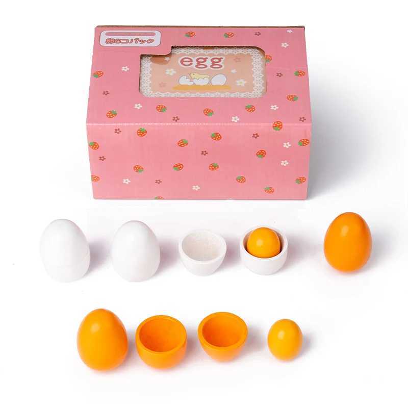 6 pieces of simulated wooden egg toy set for children pretending to play with food egg yolk kitchen food childrens toys C250922