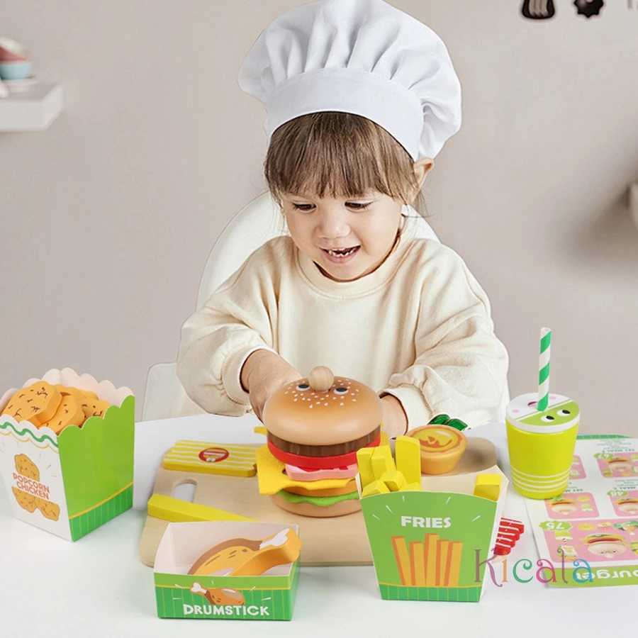 Kids Kitchen Playset Burger Fries Food Play House Games Hamburger Sand Stacking Cooking Kids Pretend Play Toy Christmas Gift C250922