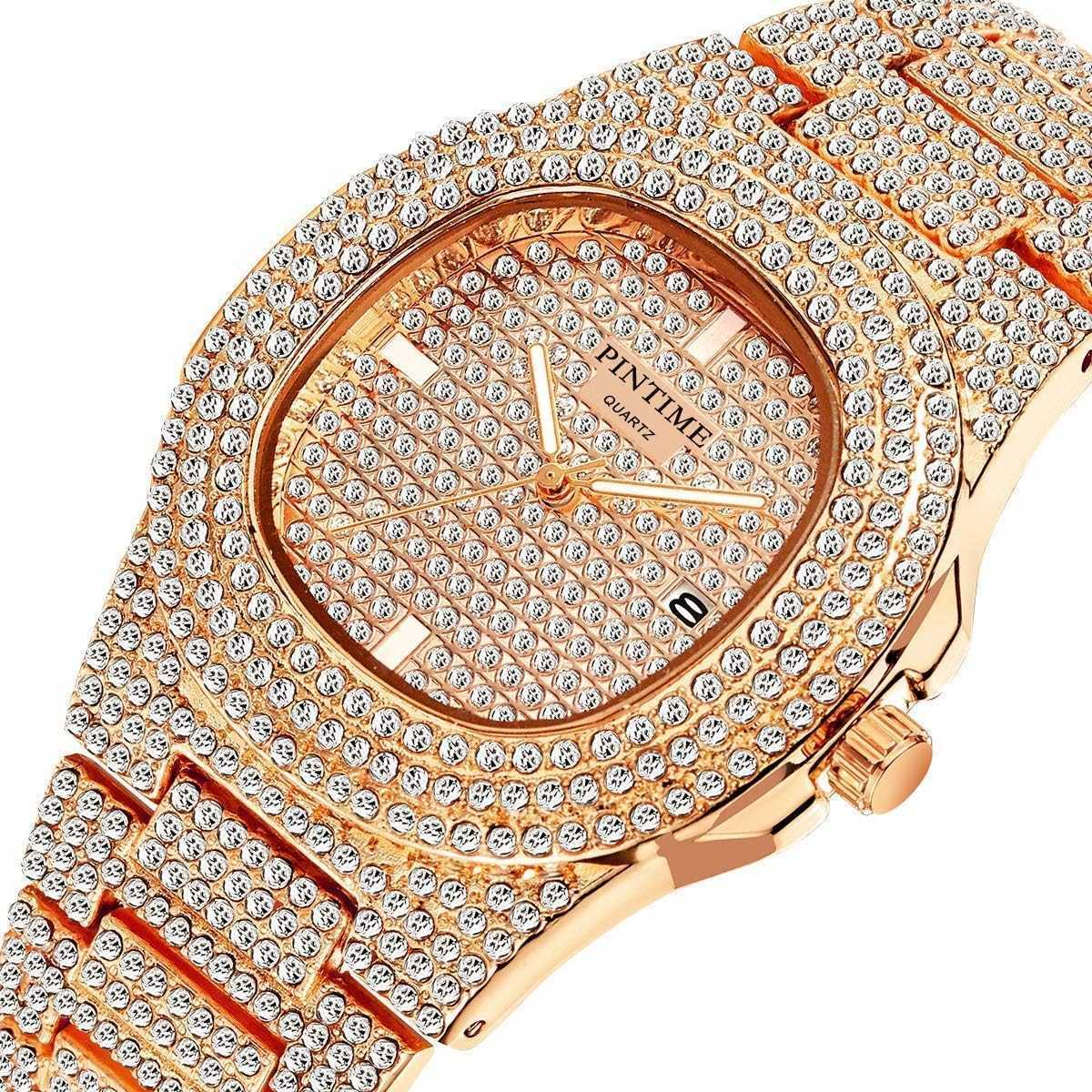 Mens Diamond Watches Luxury Unisex Silver Gold IcedOut Bling CZ Crystal Fashion Quartz Womens Watch Z250922