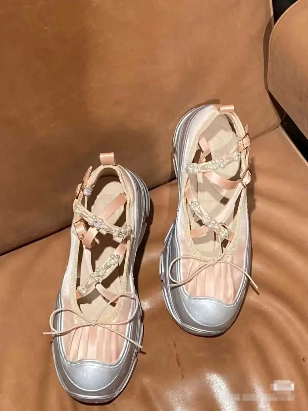 CHMURY 2025 Womens Retro Ballet Flat Shoes Ballerina Sneakers Chunky Mary Jane Pumps with Bow Decor BlackWhitePink 41 42 W250922