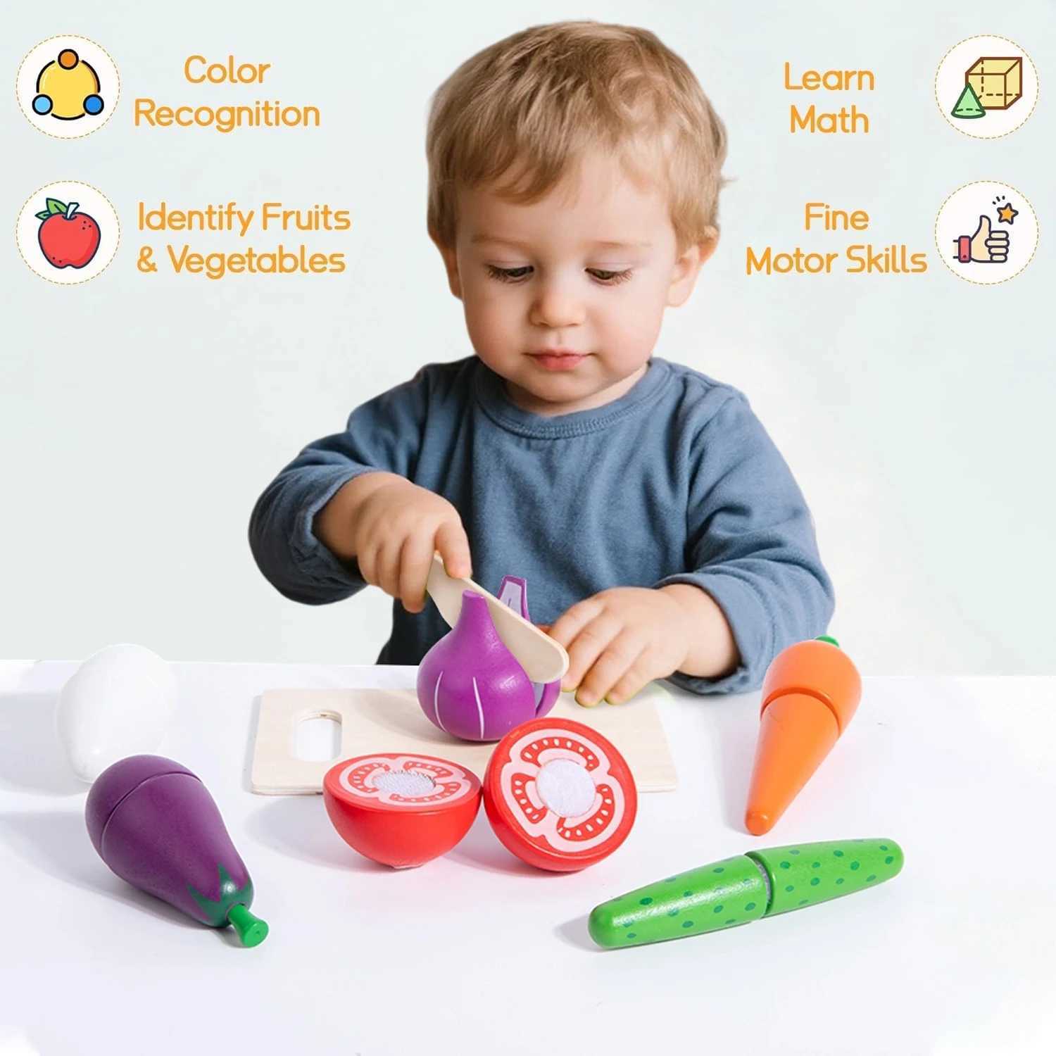 Wooden Fruit Vegetables Cutting Set for Kids Food Pretend Play Simulation Kitchen Role Play Educational Toys For Children C250922