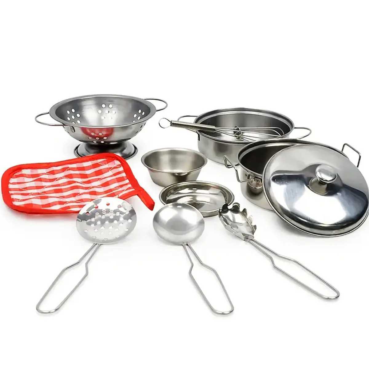 Mini StainlessSteel Kitchen Toys Play House Cooking Utensil Toys For Kids Cookware Pots Play Set Educational Kitchen Playset C250922