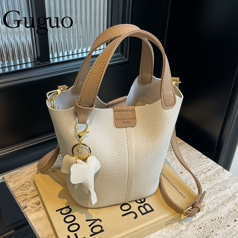 Guguo Designer Bag Luxury Bag Yuezi Bag Women 2025 New Fashion Trendy Color-block Handbag Mother-daughter Bucket Bag Casual Lychee Pattern Crossbody B