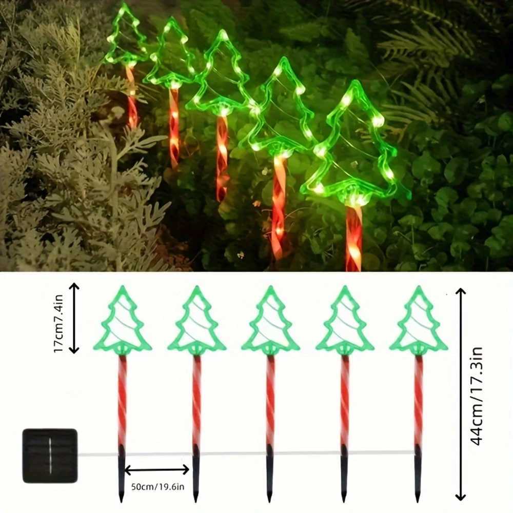 Set of 5 Solar Christmas Tree Ground Lights Garden Holiday Mood Lights Candy Cane Shape Landscape Lighting for Lawns Patios C250922