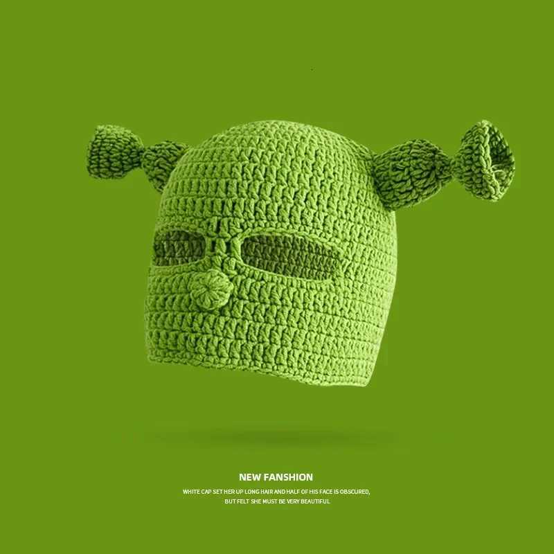 New Balaclava Monster Wool Winter Knitted Devil Hats Halloween Christmas Gifts Winter Warm Green Party Funny C Shrek Hat Y250920