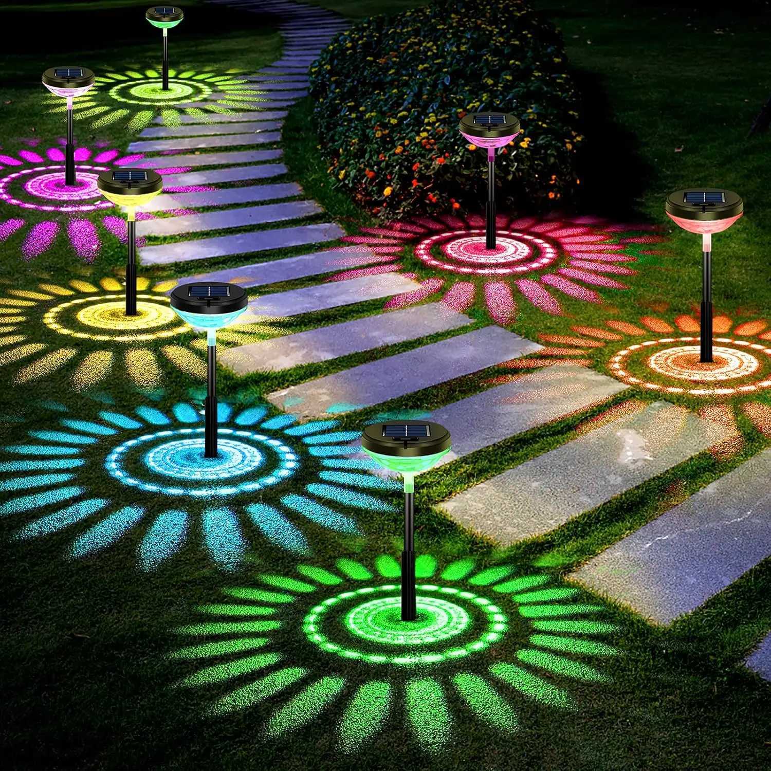 2 Pack Solar Pathway Lights Multicolor Warm White LED IP67 Waterproof Outdoor Garden Yard Lawn Landscape Decorative C250922