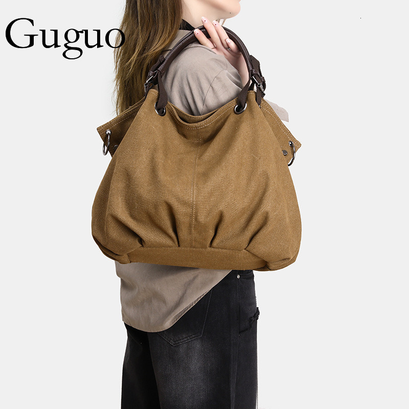 Guguo Designer Bag Japanese Style Retro Tote Bag For Women, Commuter Handbag, Lazy Style Large Capacity Work Canvas Bag, Luxury Bag Student Class Bag