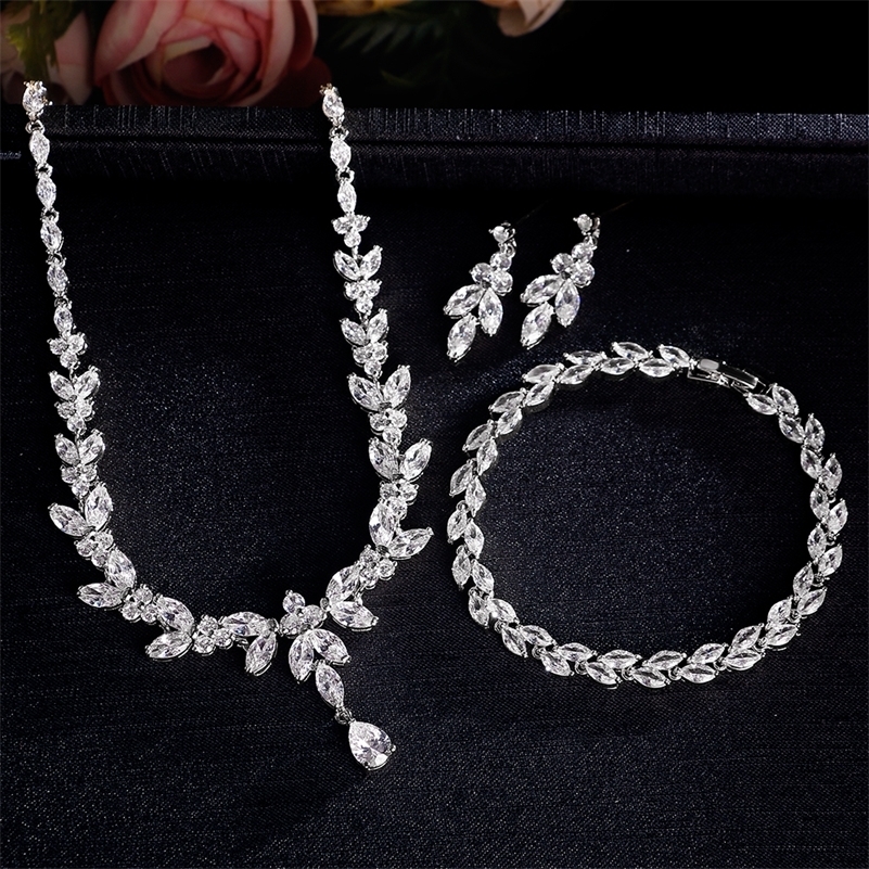 ZAKOL Brilliant Zirconia Leaf Necklace Earrings Rings Bracelets Set for Women CZ Drop Bridal Wedding Jewelry Sets 250920 Z260313
