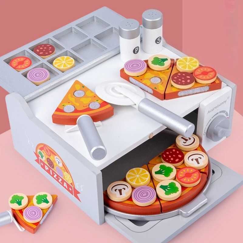 Kids Simulation Food Kitchen Toys Wooden Pizza Cutting Pretend Play House Oven BBQ Rack Set Children Educational Cooking Toys C250922