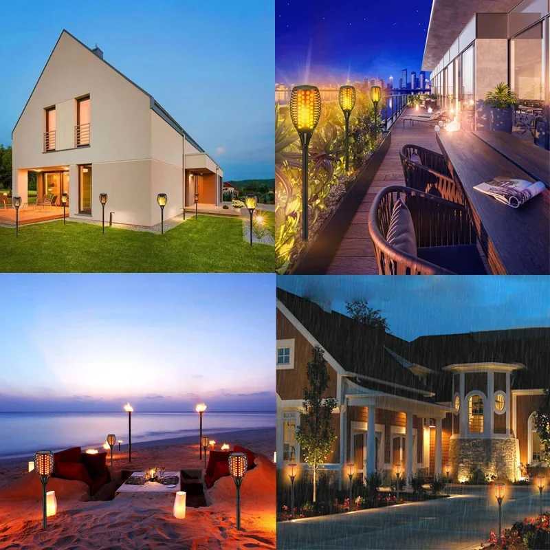 Solar Powered Lamp Simulation LED Flame Torch Lamp Waterproof Outdoor Lamp Garden Courtyard Floor Plugin Decorative Lawn Lamp C250922