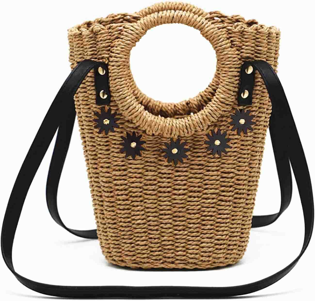 Small Beach Purse Straw Bag Vacation Handbags Summer Woven Straw Purse Tote Bucket Shoulder Bag Cute Purses For WomenZ250922