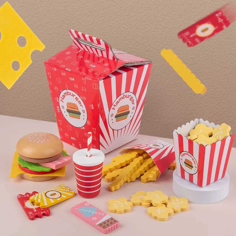 Baby toy Kitchen toys Burger Set Real life Cosplay Monterssori Educational Wooden toys for Children Party Game Christmas gift C250922