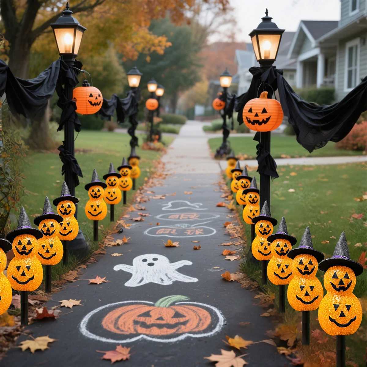 4pcs Halloween Pumpkin Pathway String Lights Outdoor Halloween Decorations Lights For Outdoor Home Garden Yard Lawn Decoration C250922
