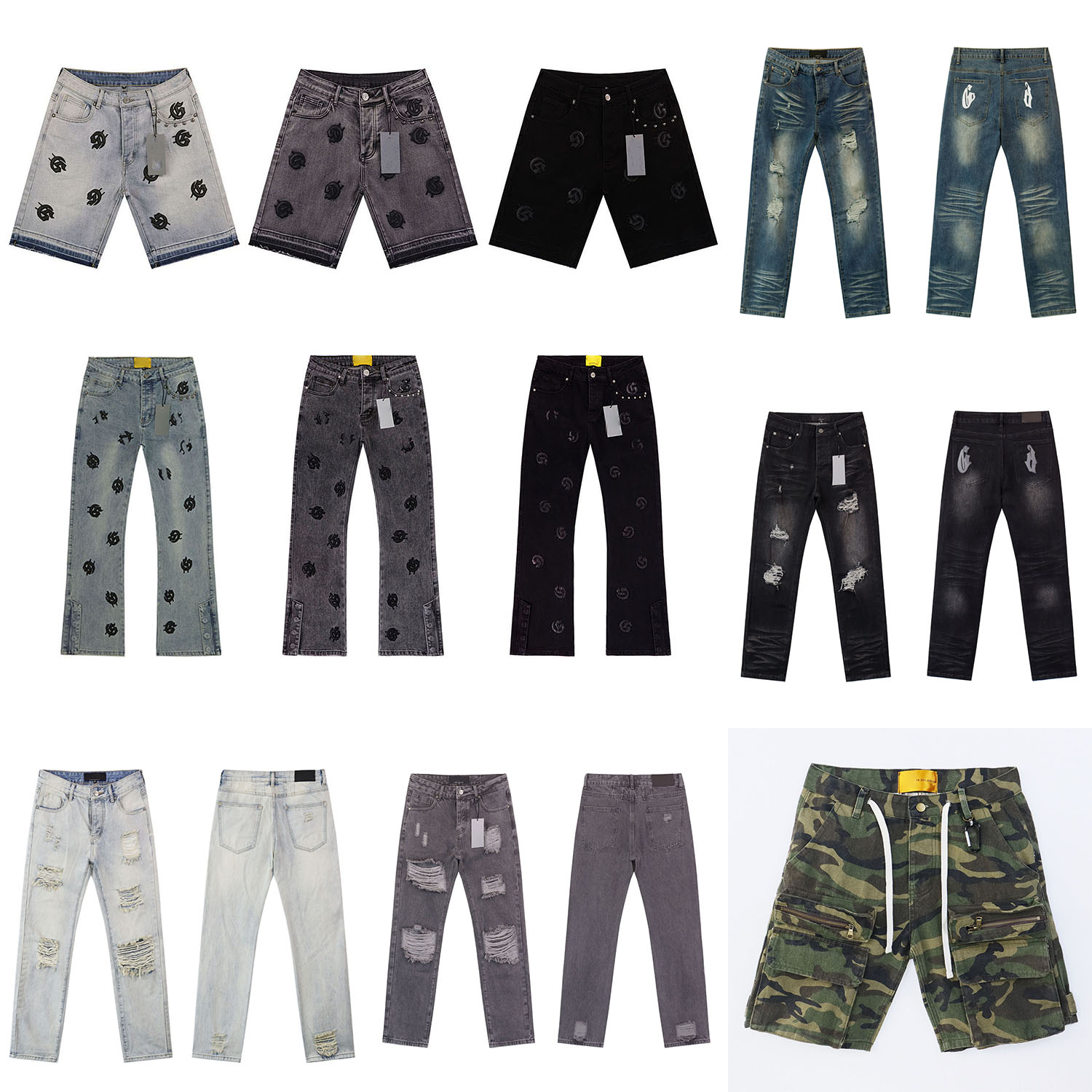 Designer Men's Baggy Jeans Paste Letter Hip Hop Denim Shorts Vintage Washed Straight Ripped Jeans Casual Camouflage Jorts Men