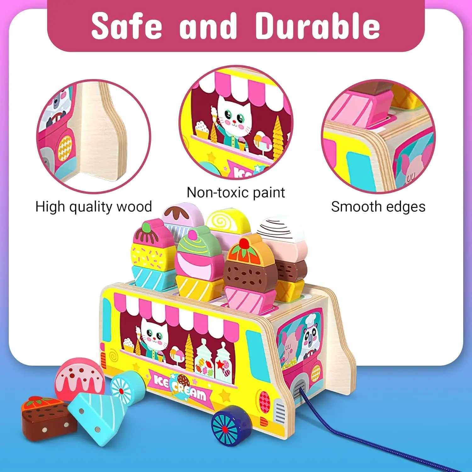 28 pcs Magnetic Ice Sweet Treats Pretend Play Wooden Ice Truck Food Accessories Montessori Sorting Stacking Toys C250922