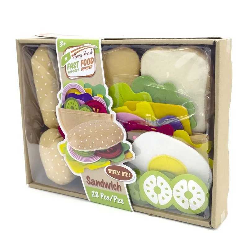 28PCS Felt Food Burger Sand Food Set Children Pretend to Play Food Sand Toys Childrens Kitchen Role Playing Gifts C250922