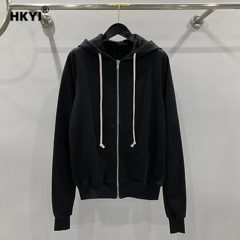 Men's Designer Hoodies HKYI Classic Black Zipper Cardigan Hooded Long Sleeved Sweatshirt Jacket For Men Hoodie Streetwear