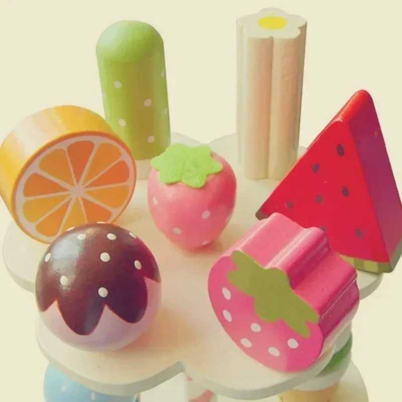 Wooden Mother Garden StrAWberry Three Layer Cake Ice Stand Blocks Pretend Play House Kitchen Toy Cooking Gift C250922