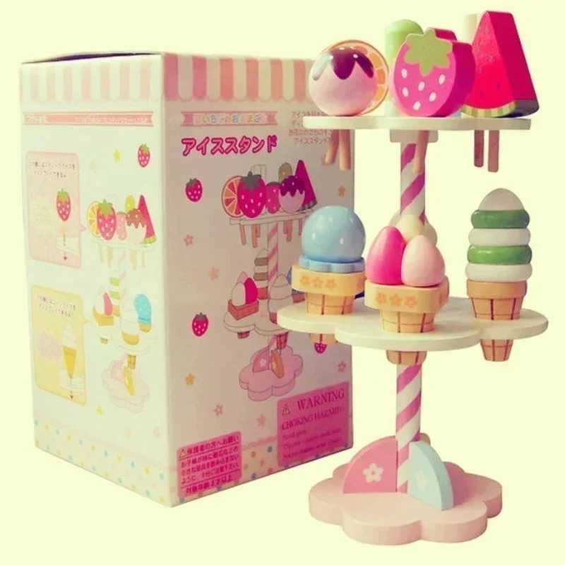 Wooden Mother Garden StrAWberry Three Layer Cake Ice Stand Blocks Pretend Play House Kitchen Toy Cooking Gift C250922