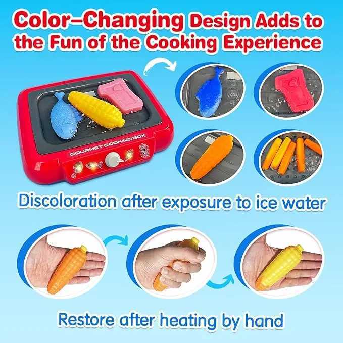 Color Changing Kids Food Fryer Pretend Play Toys for kids 3 Gourmet Cooking Box toys gift for boys and girls C250922