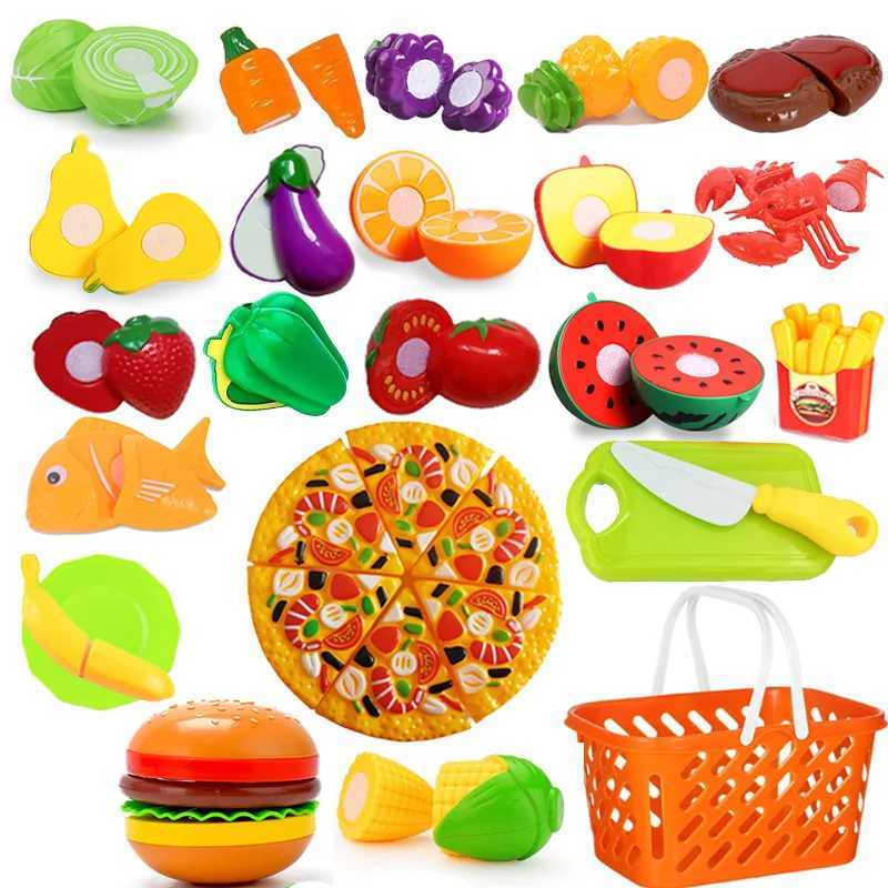 Cutting Play Food Toy for Kids Kitchen Set Fruits Vegetable Childrens Role Play Educational Gift Shopping Storage Basket C250922