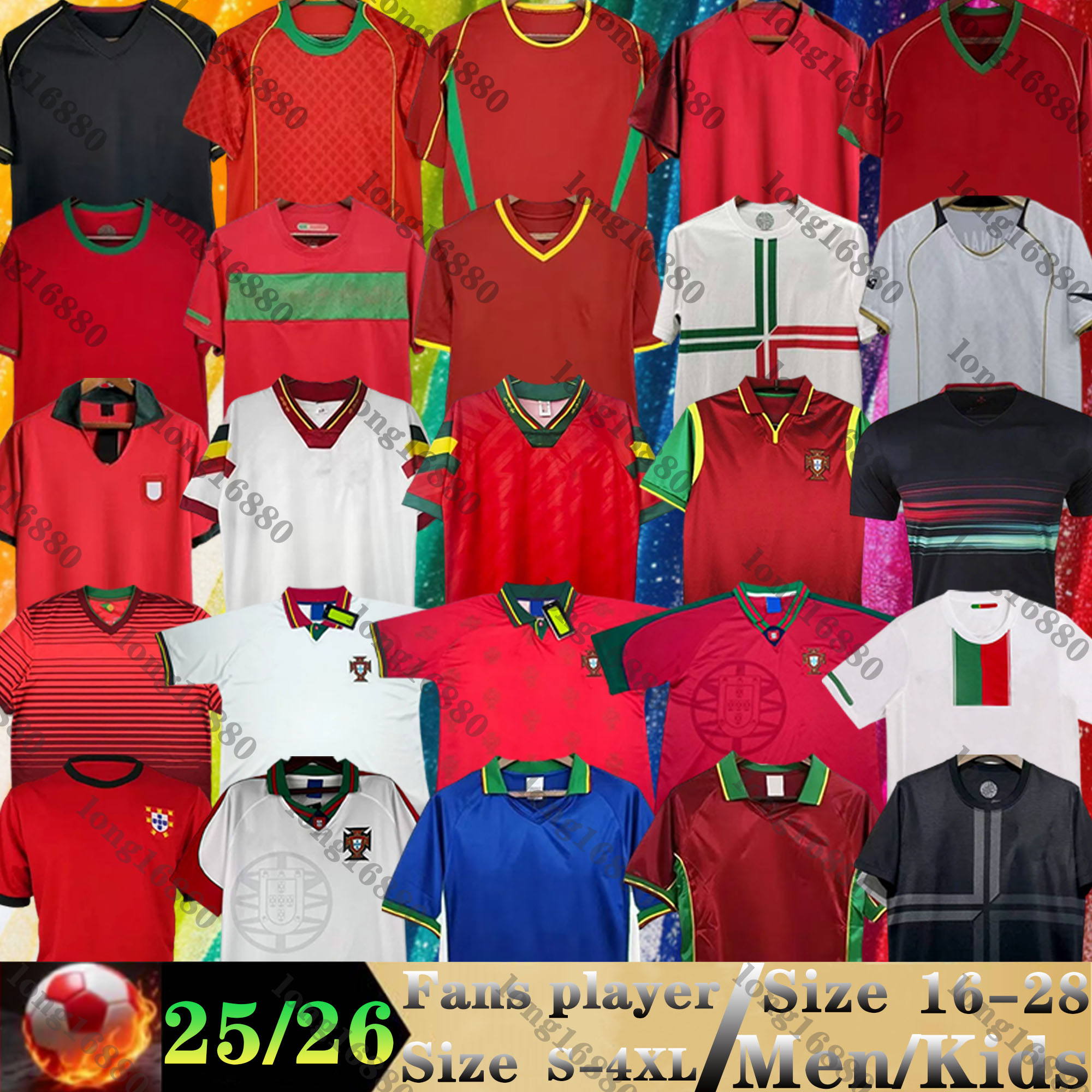 Retro Portuguese Soccer jerseys RONALDO DECO 66 69 1972 Portogallo Football Shirts 1992 94 96 99 10 12 14 16 18 Portugal RUI COSTA 2000 04 06 Portuguesa adult long sleeve