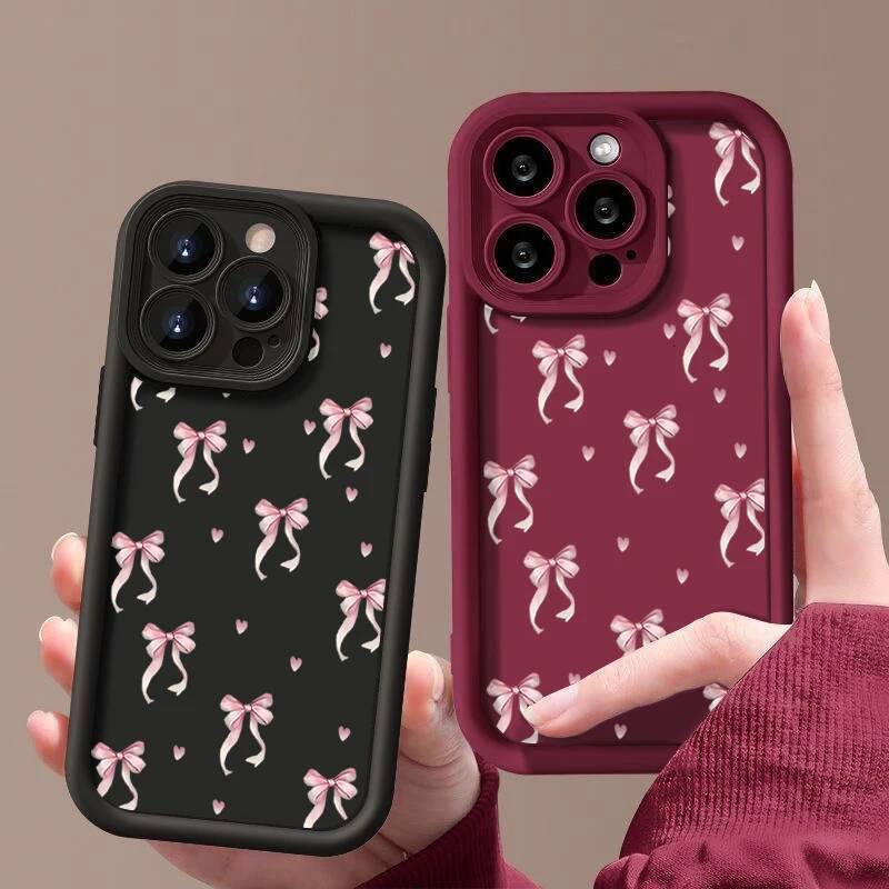 Shockproof Pink Bow Printed Case For iPhone 17 Air 16 15 16e 14 Plus 13 12 11 Pro Max XS Soft Silicone TPU Phone Cover