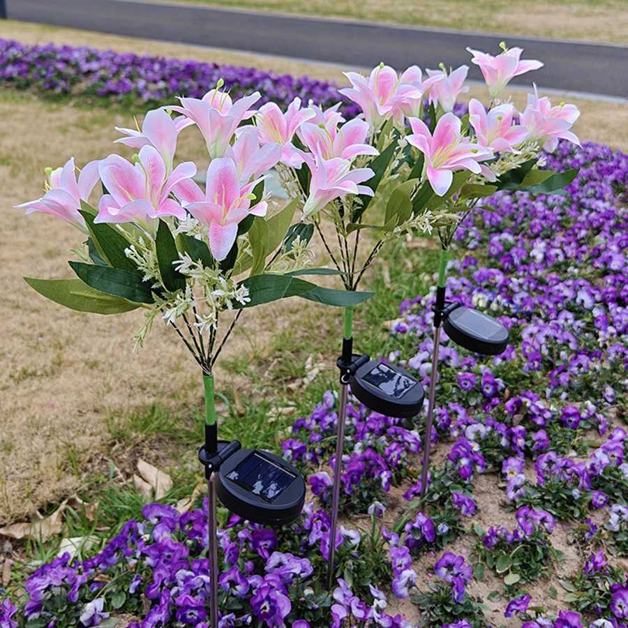 LED solar powered simulation flower lamp with 7 heads lily flower lamp outdoor courtyard garden decoration lawn and ground pl C250922