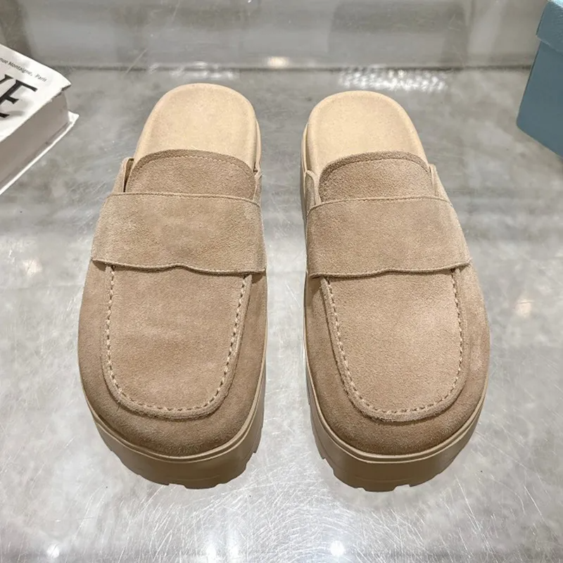 Designer Womens Slippers Suede Flatform Slide Leather Platform Slipper Flats Clogs Chunky Mule Fall Winter Clog Casual Women Shearling Slides