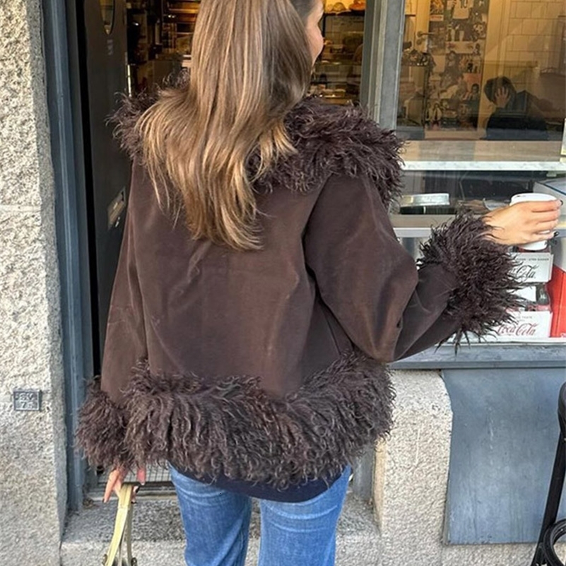 Vintage Solid Faux Fur Jackets Women Casual Plush Lapel Open Coats Female Autumn Winter Trendy Elegant Warm High Street Outwear 250920 - view 4