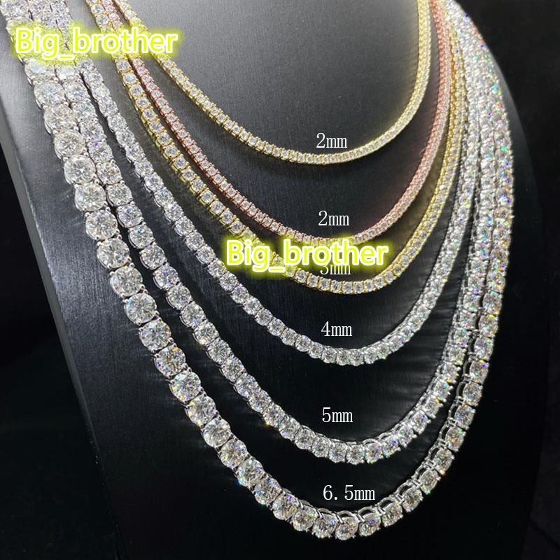 Wholesale Price Hip Hop Fine Jewelry Necklace 3mm 4mm 5mm 925 Sterling Silver Dvvs Diamond Moissanite Tennis Chain Necklace