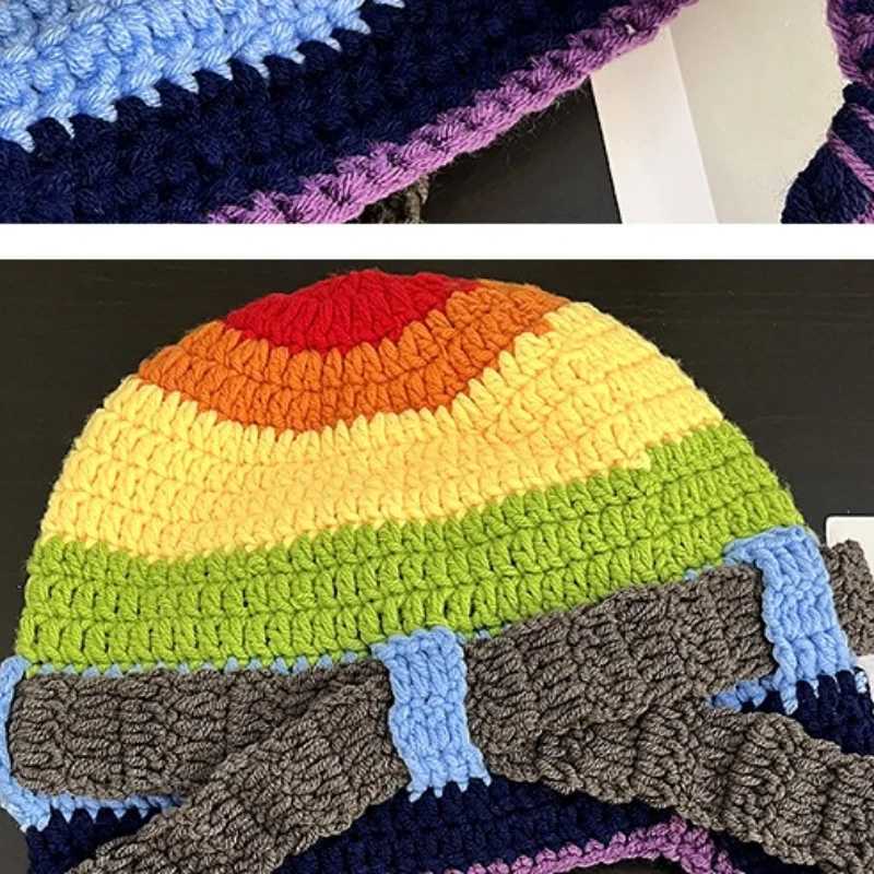 Korean Niche Handcrocheted ot C Mens and Wens Autumn and Winter Funny es Ear Protectors Knitted Bber Hats Y250920