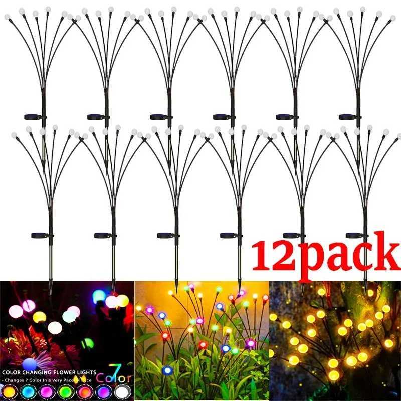 12Pack Outdoor LED Solar Lights Waterproof Starburst Solar Firefly Lights Lawn Lamp Garden Lamp for Path Landscape Decorative C250922