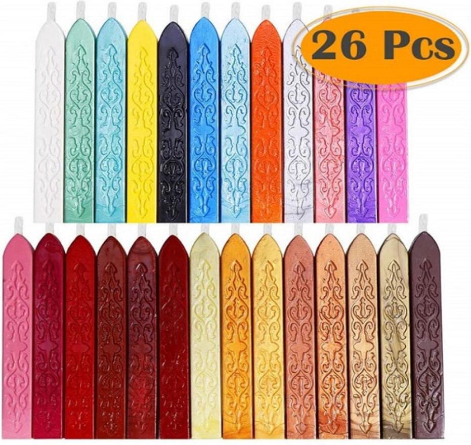 26Colors Antique Sealing Wax Sticks with Wicks for Postage Letter Retro Vintage Wax Seal Stamp MultiColor Diy Seal Wax3960037