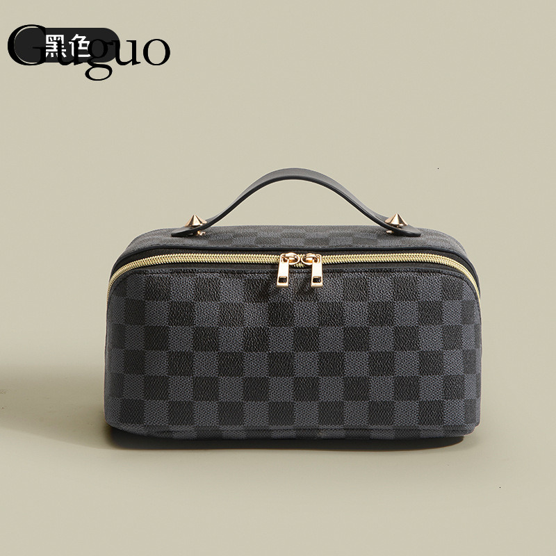 Guguo Designer Bag Vintage Style Floral Plaid Makeup Bag For Women Large Capacity Luxury Bag Portable Handheld Toiletry Bag Cosmetic Storage Bag Whole