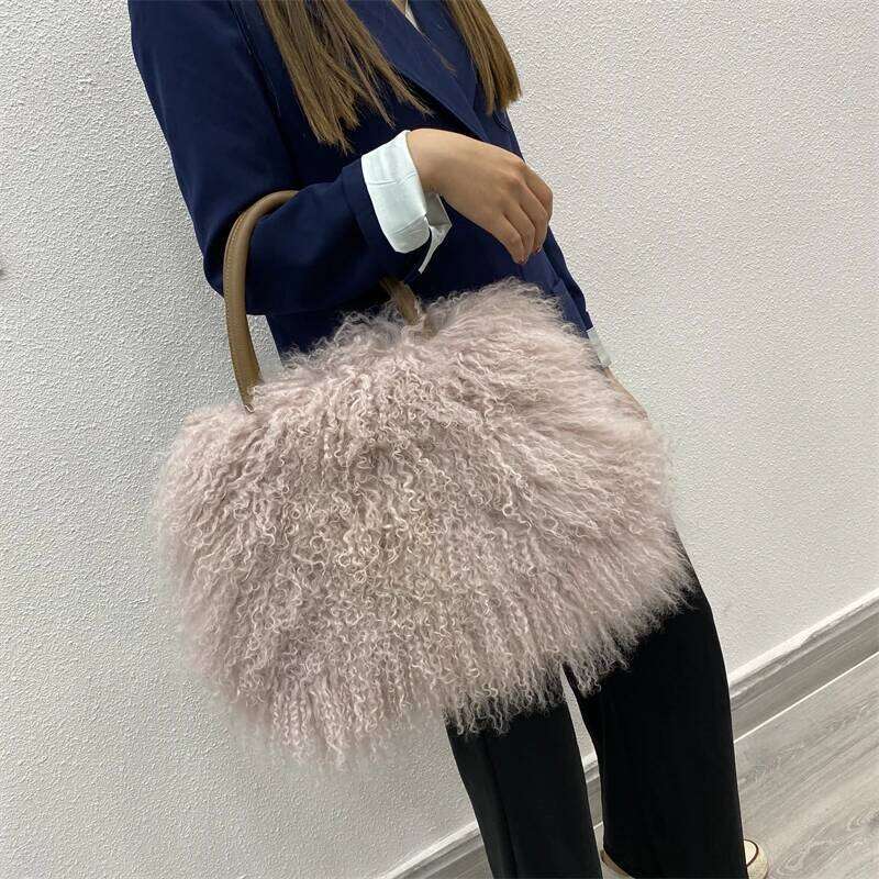 Designer Luxury Factory Wholesale New Fashion Design Real Mongolian Lamb Sheep Fur Shoulder Bag