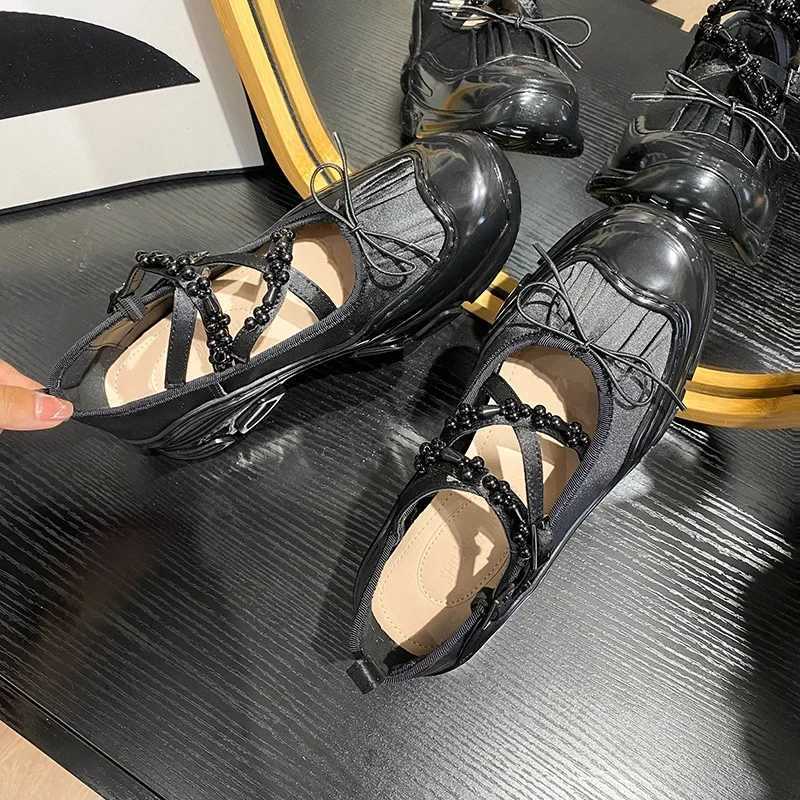 CHMURY 2025 Womens Retro Ballet Flat Shoes Ballerina Sneakers Chunky Mary Jane Pumps with Bow Decor BlackWhitePink 41 42 W250922