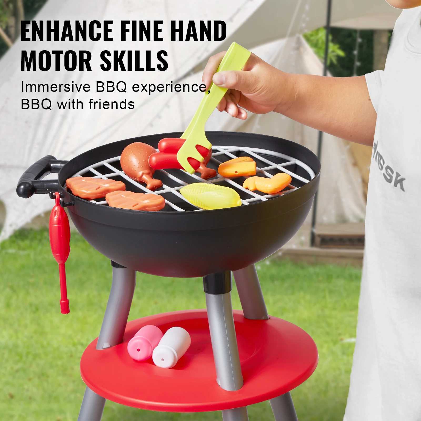 SucceBuy 28PCS BBQ Grill Toy Set Montessori Cooking Barbecue Simulation Food Playset Kids Kitchen Toys for Girls Birthday Gifts C250922