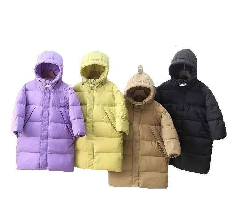 Kids Korean New Autumn Winter Fashion Style Mid Down Jacket Children Heavy Knee Length Hooded Coat Kid Outerwear