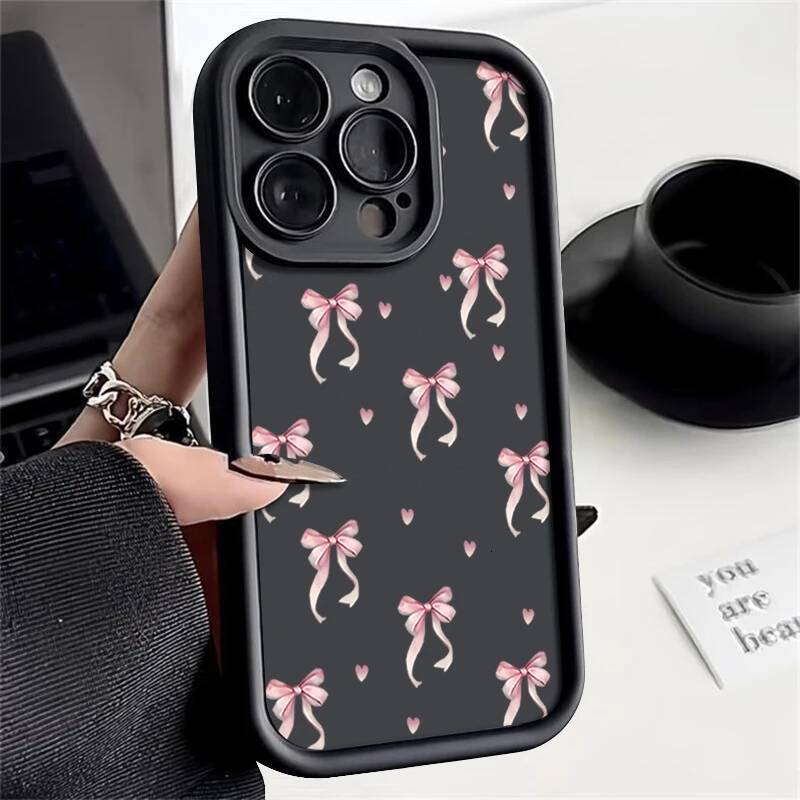 Shockproof Pink Bow Printed Case For iPhone 17 Air 16 15 16e 14 Plus 13 12 11 Pro Max XS Soft Silicone TPU Phone Cover