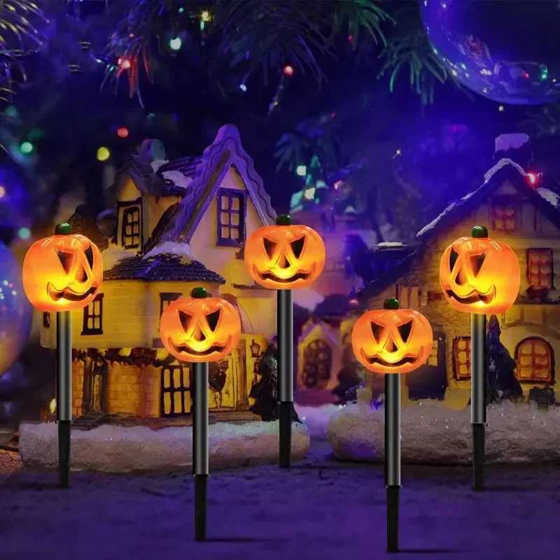Solar Halloween Pumpkin Pathway Light Decorations LED Halloween Pumpkin Stake Lights Set of 5 Lighted Outdoor Pumpkin Lawn Lamp C250922